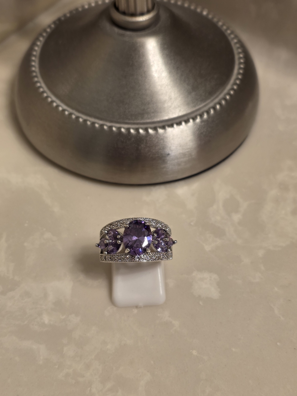 925 Silver CZ and Amethyst Ring Size 7